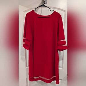 Vibrant Red Dress with Sheer Sleeve And Hem Accents Size L